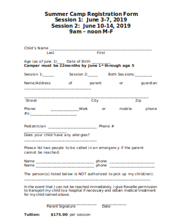 FREE 12+ Summer Camp Registration Forms in PDF Excel MS Word