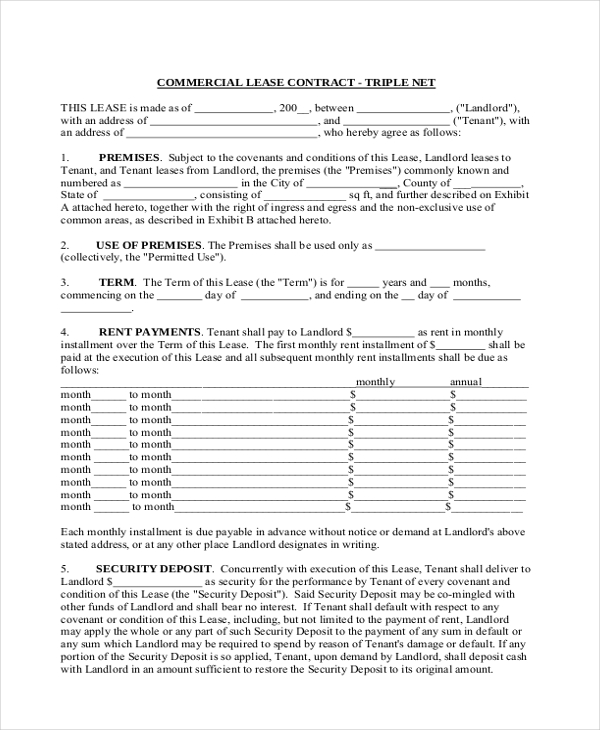 standard triple net office lease form