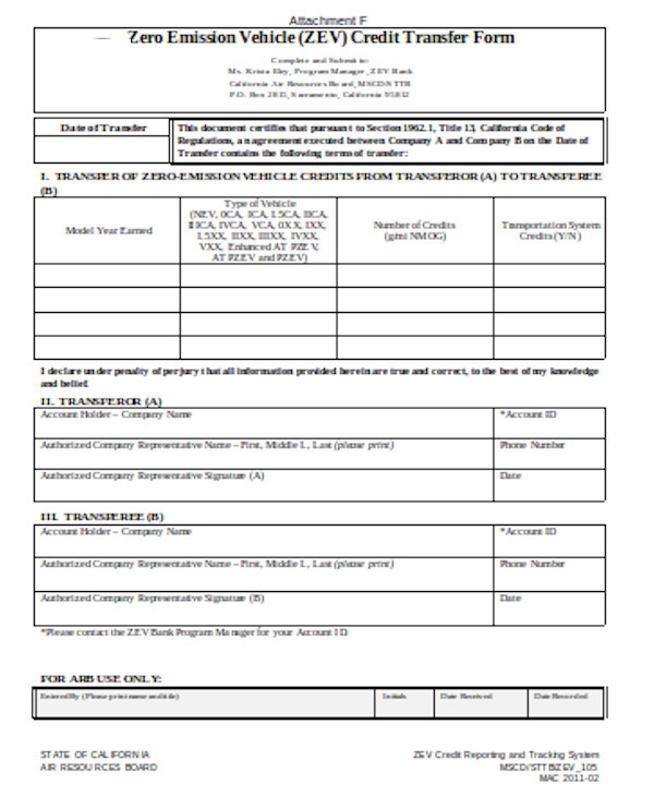 Free 8 Sample Vehicle Transfer Forms In Pdf Word 1552