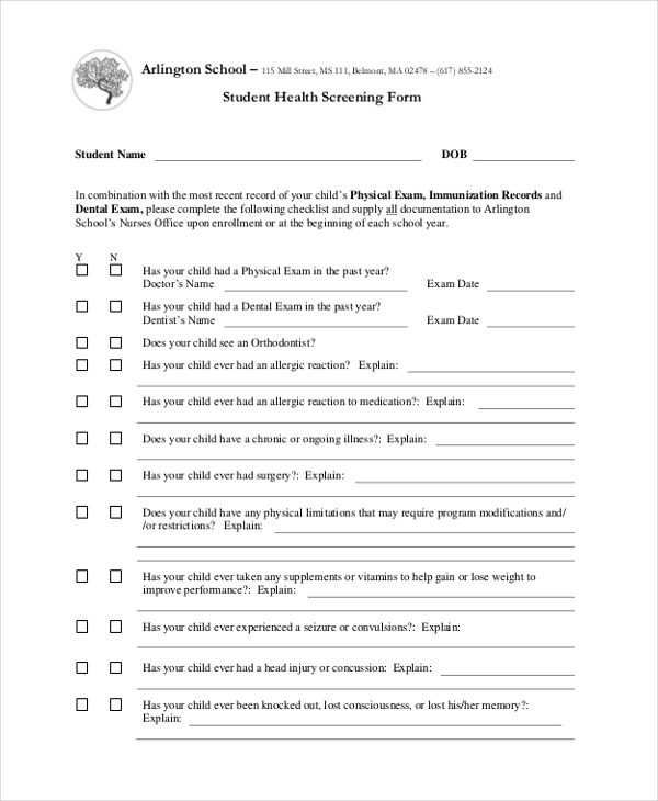 FREE 11+ Sample Health Screening Forms in PDF MS Word Excel