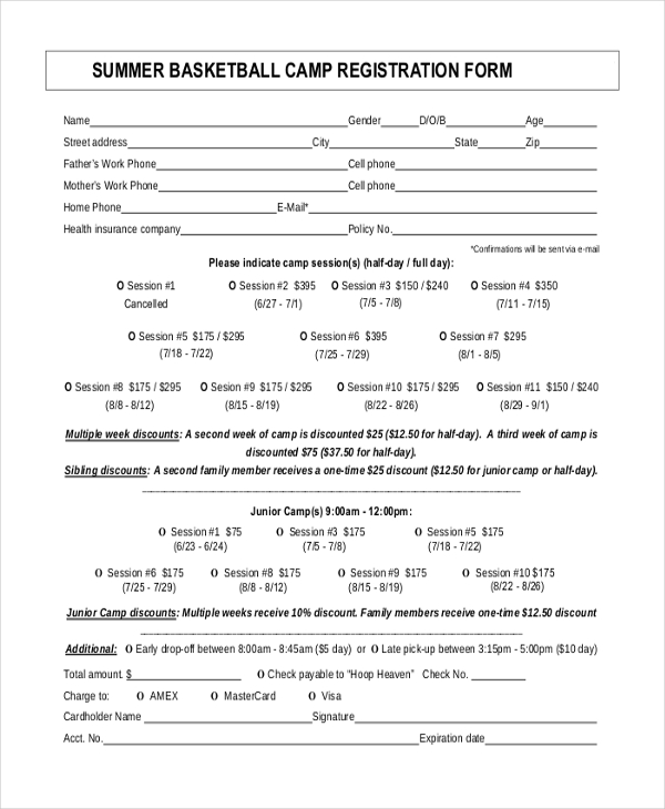 FREE 12+ Sample Summer Camp Registration Forms in PDF Excel Word