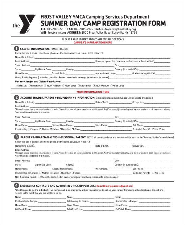 summer day camp registration form