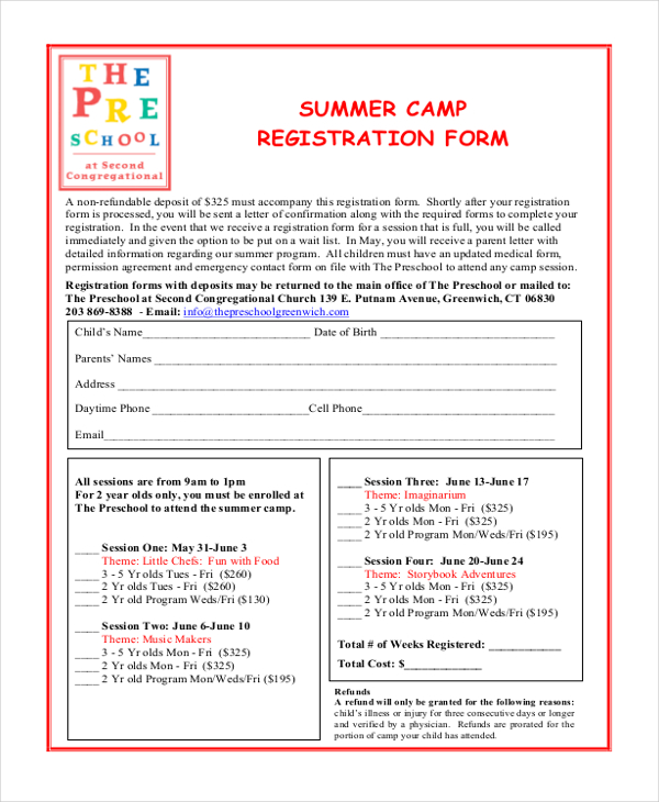 FREE 12+ Sample Summer Camp Registration Forms in PDF Excel Word