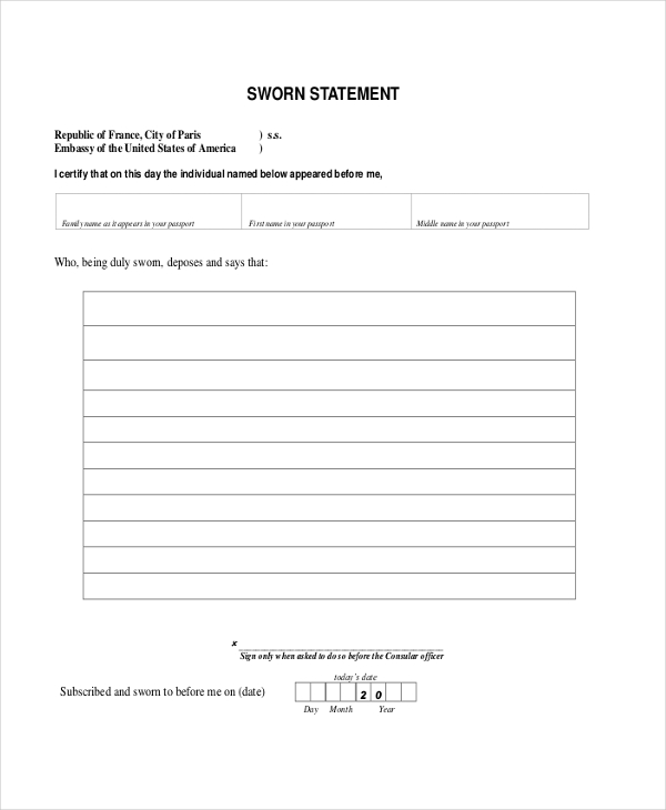 sworn statement form