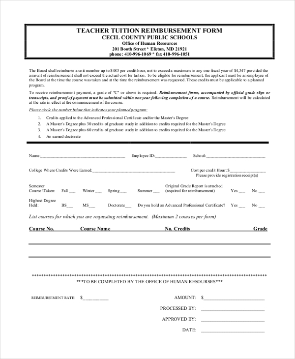 teacher tuition reimbursement form