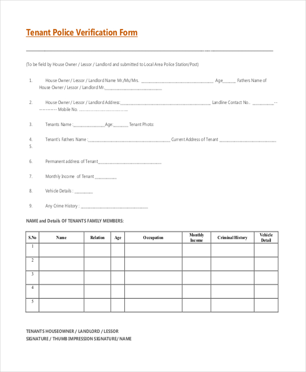 tenant police verification form