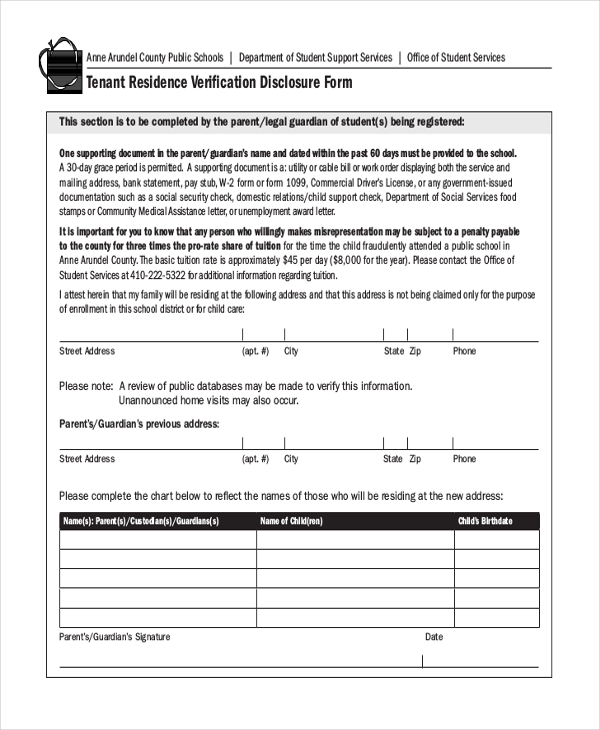 tenant residency verification form