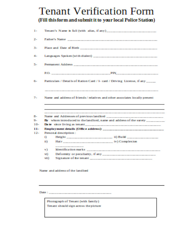 tenant verification form sample