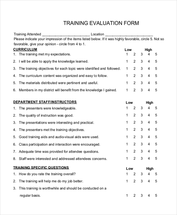 training evaluation form