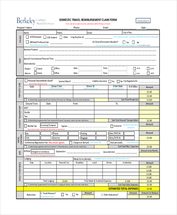 Free 11 Sample Travel Claim Forms In Pdf Ms Word Excel