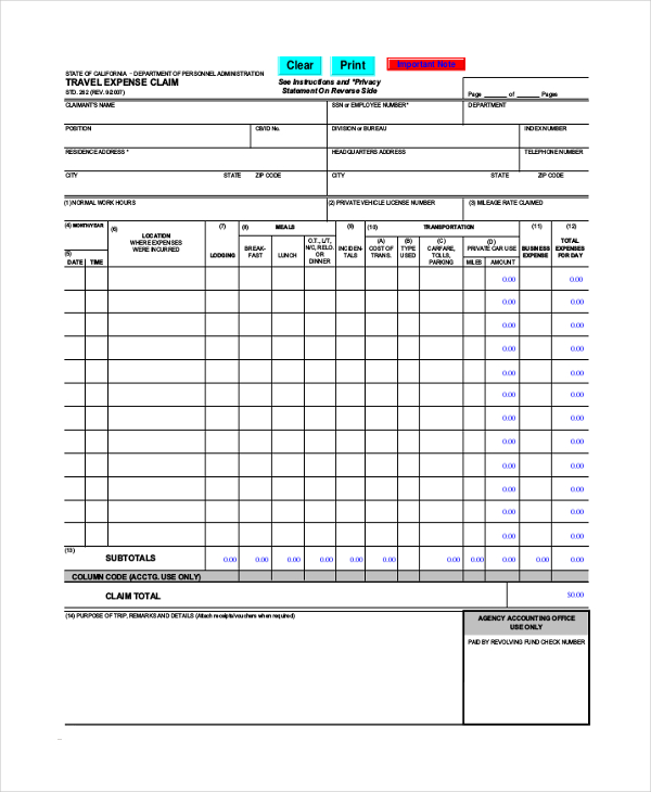 cal poly travel claim form