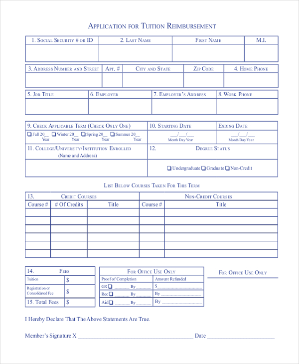 tuition reimbursement application form