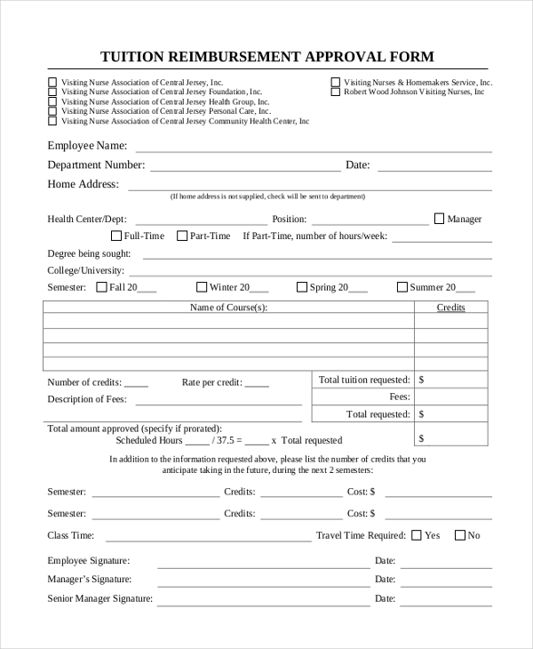 tuition reimbursement approval form