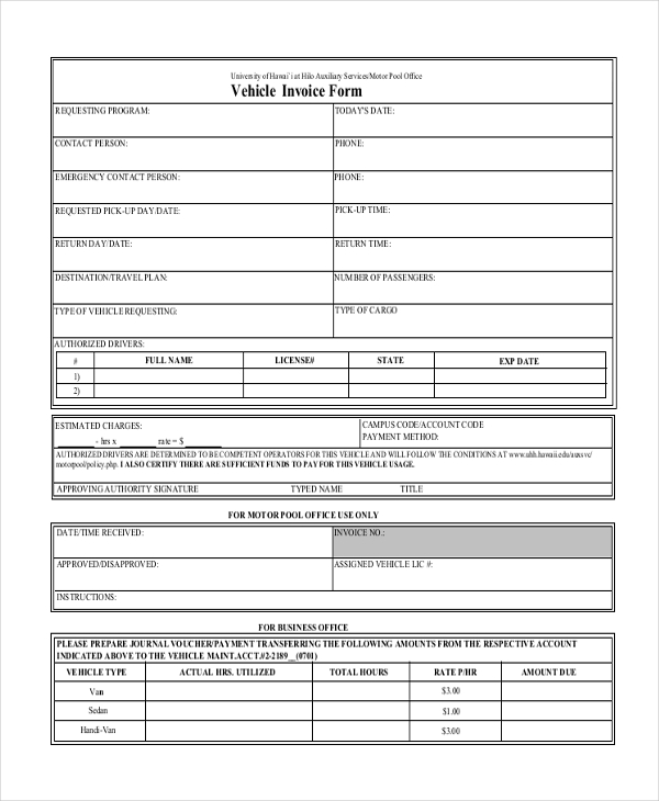 vehical invoice form