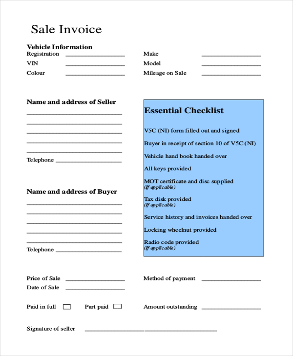 vehicle sales invoice form pdf