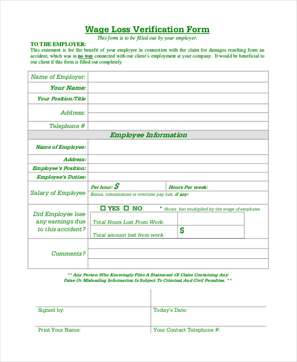 wage loss verification form