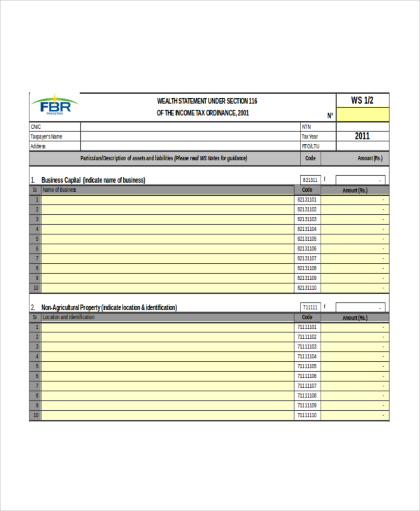 wealth statement form