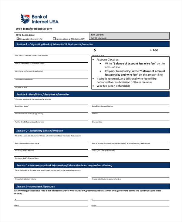 FREE 12+ Sample Wire Transfer Forms in PDF Word Excel