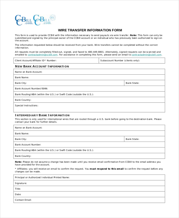 FREE 12+ Sample Wire Transfer Forms in PDF Word Excel