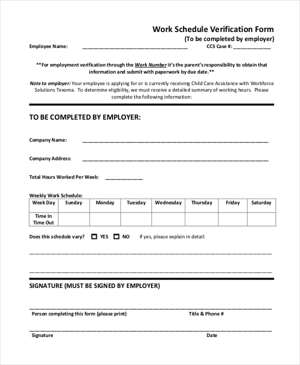 FREE 8+ Sample Work Verification Forms in PDF Word Excel