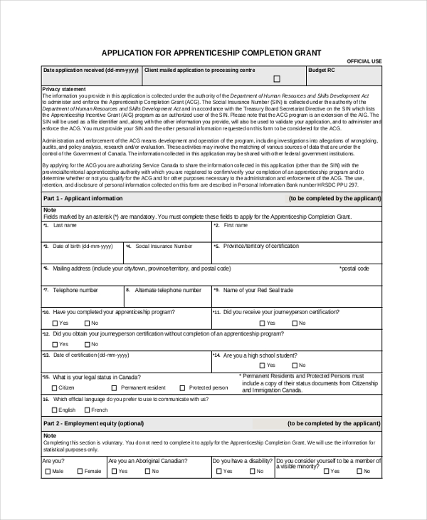 apprenticeship grant application form