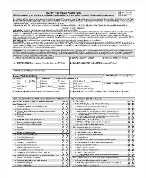 Free 12 Sample Medical Examination Forms In Pdf Excel Word 5359