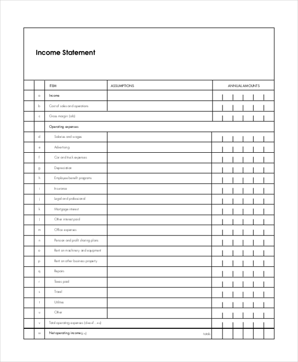 blank income statement format