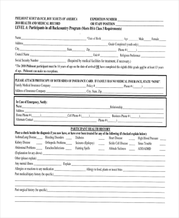 bsa philmont health form