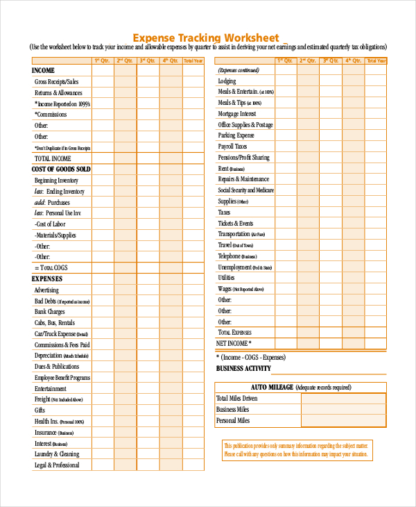 business expense tracker printable