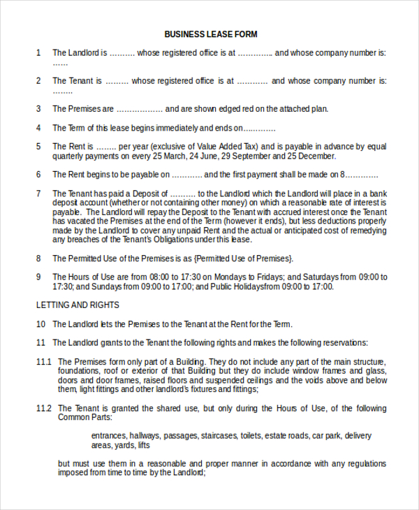 business lease form