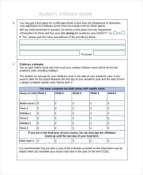 childcare grant application form