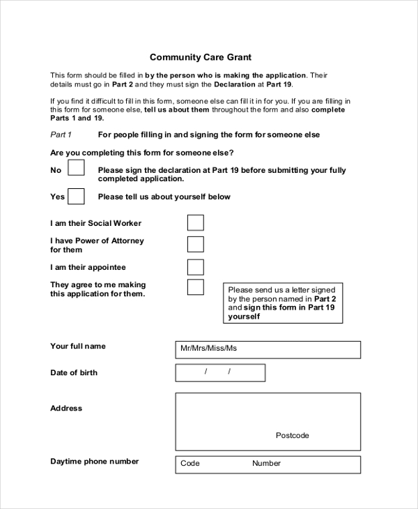 community care grant application form