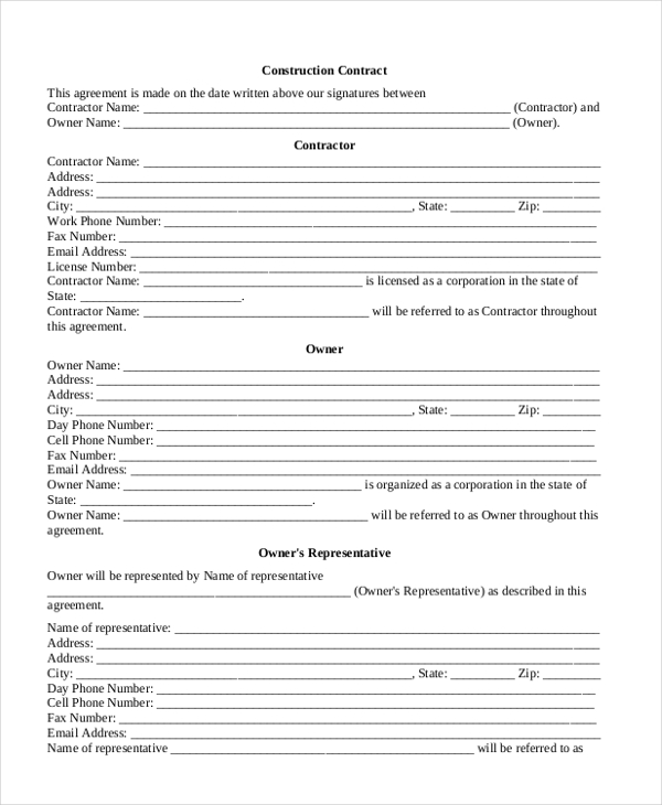 FREE 7 Sample Contractor Contract Forms