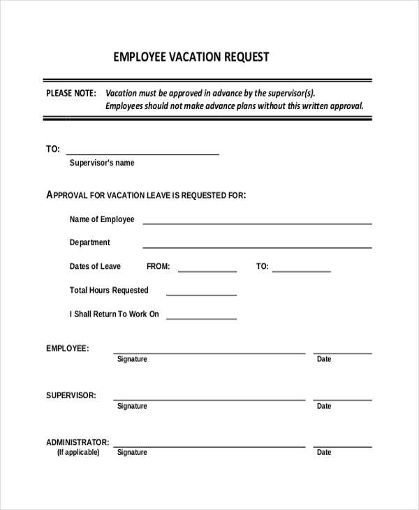 Free 11 Sample Vacation Request Forms In Pdf Ms Word Excel 7836