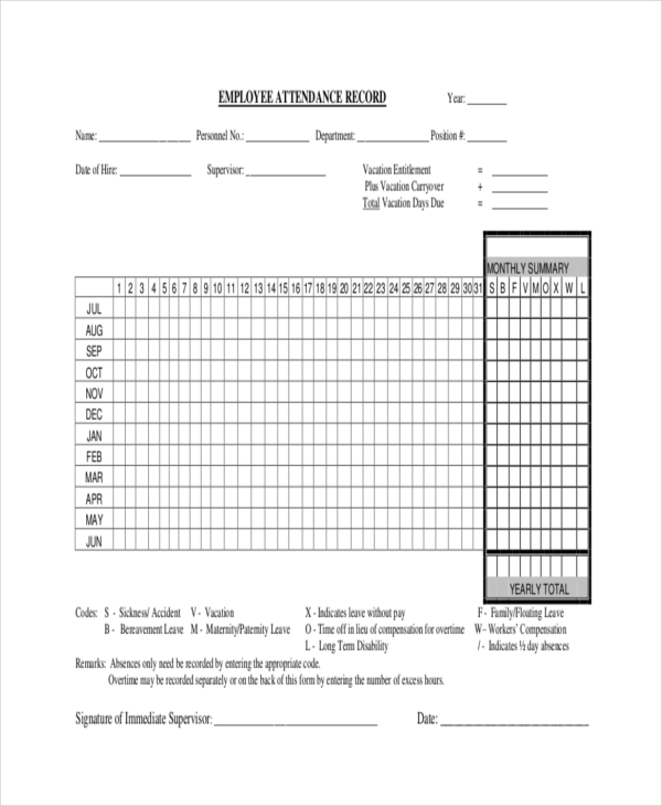 employee attendance tracking form