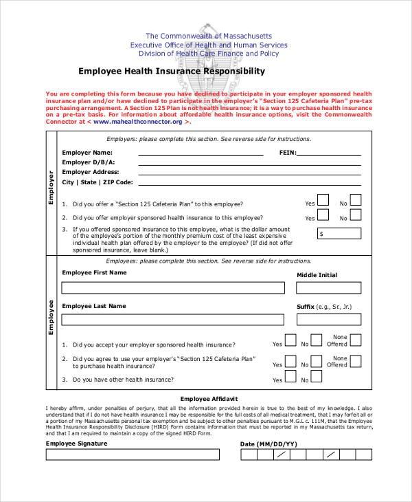 employee health insurance form