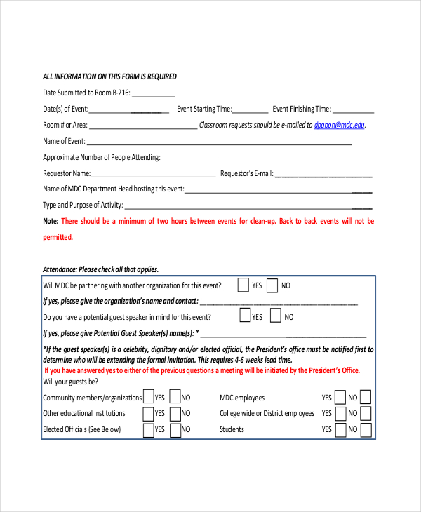 event planner request form
