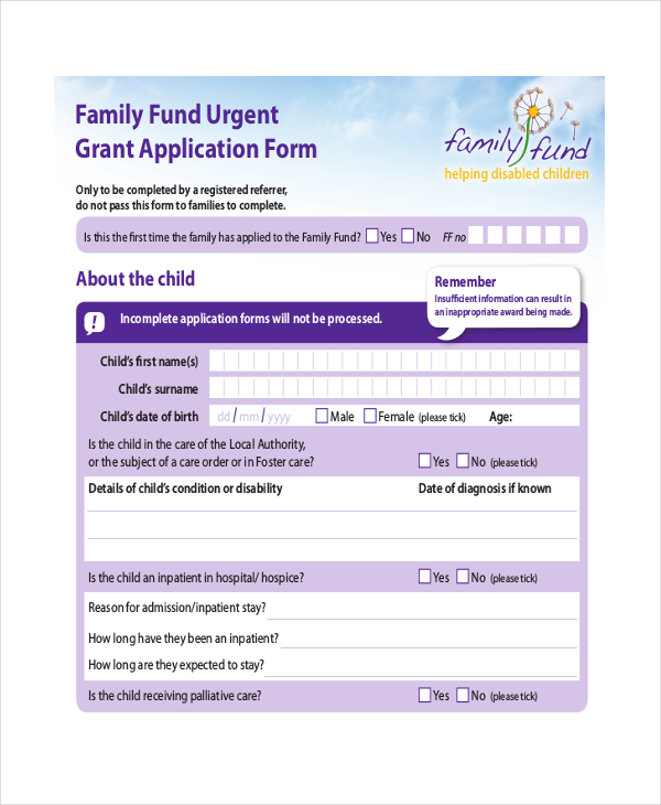 family fund grant application form