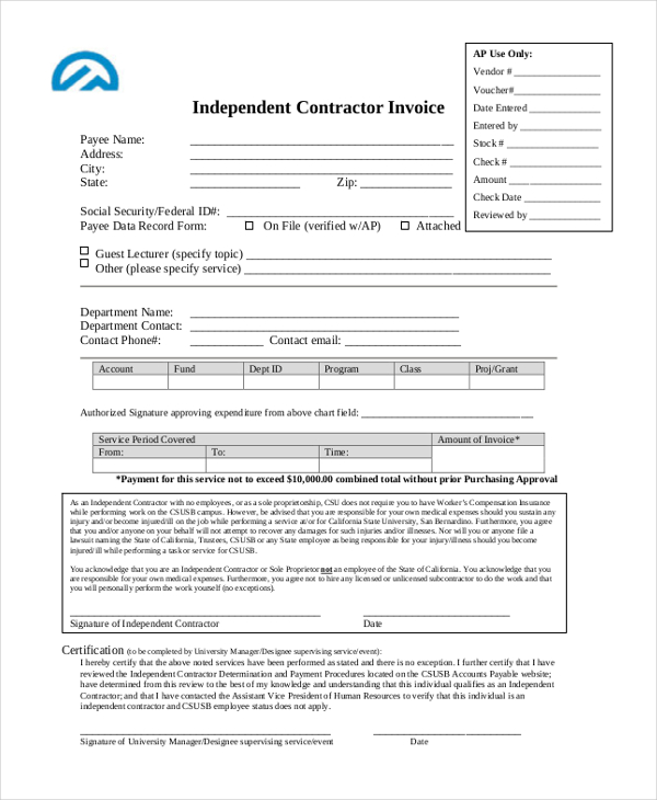 independent contractor invoice
