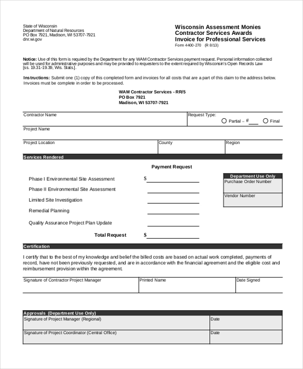 FREE 10+ Sample Contractor Invoice Forms in MS Word | PDF | Excel