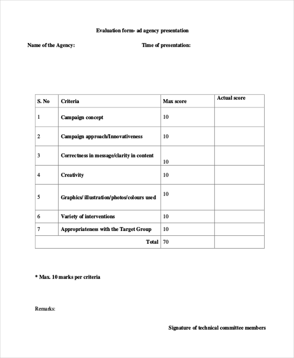 marketing agency evaluation form