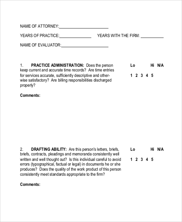 marketing assistant evaluation form