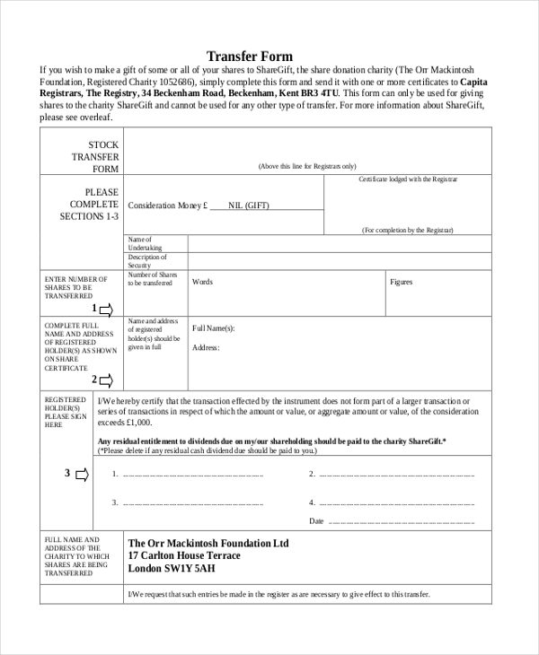 Free 10 Sample Stock Transfer Forms In Pdf Word 8774