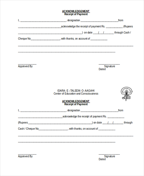 payment acknowledgement receipt form1