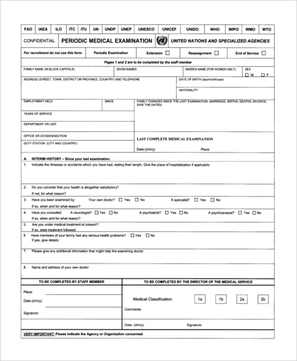 FREE 12+ Sample Medical Examination Forms in PDF Excel Word