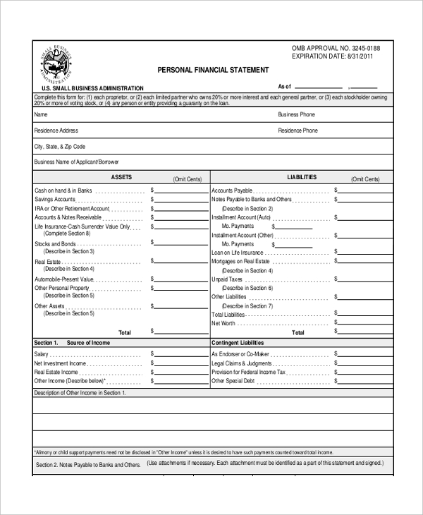 personal financial statement form
