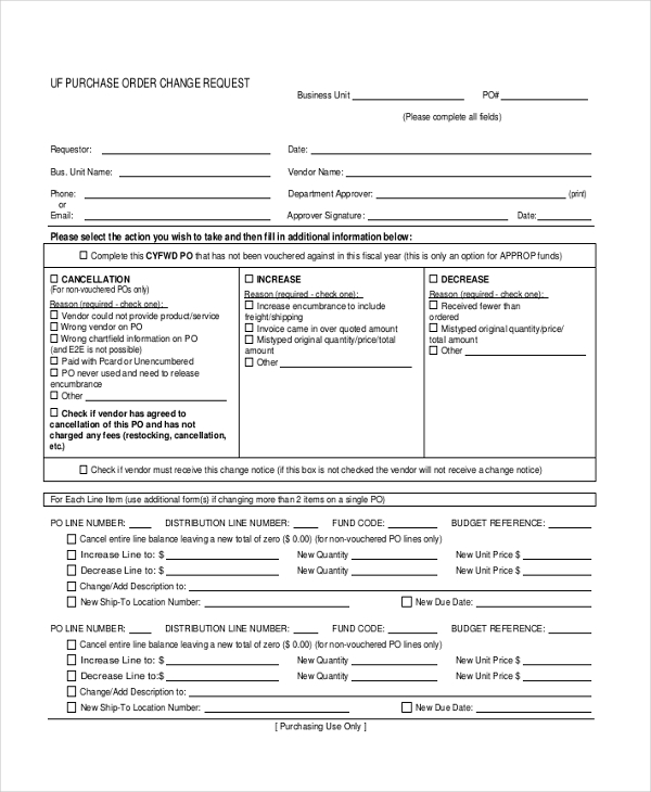 purchase order change request form