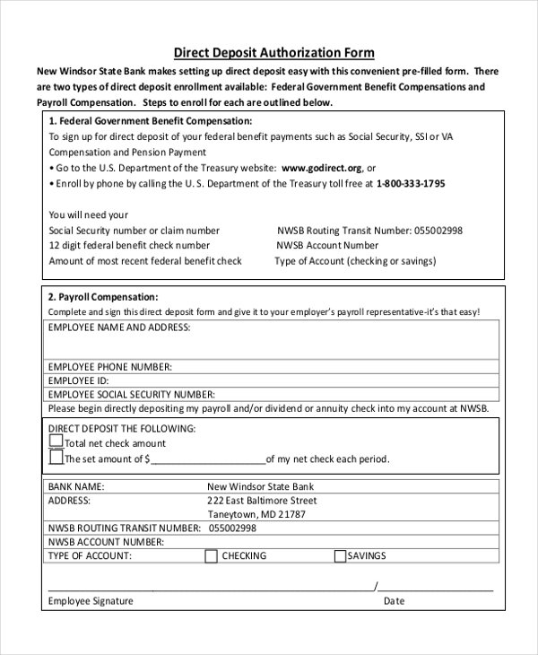 FREE 8 Sample Social Security Direct Deposit Forms In PDF MS Word