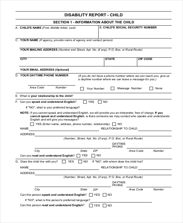 social security child disability form
