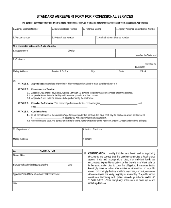 standard agreement form